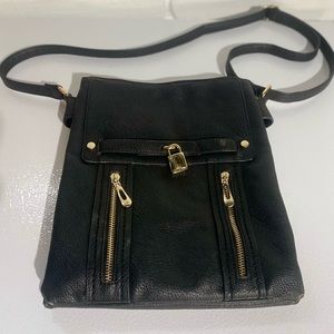 Black w/ gold accent lock & zippers shoulder bag